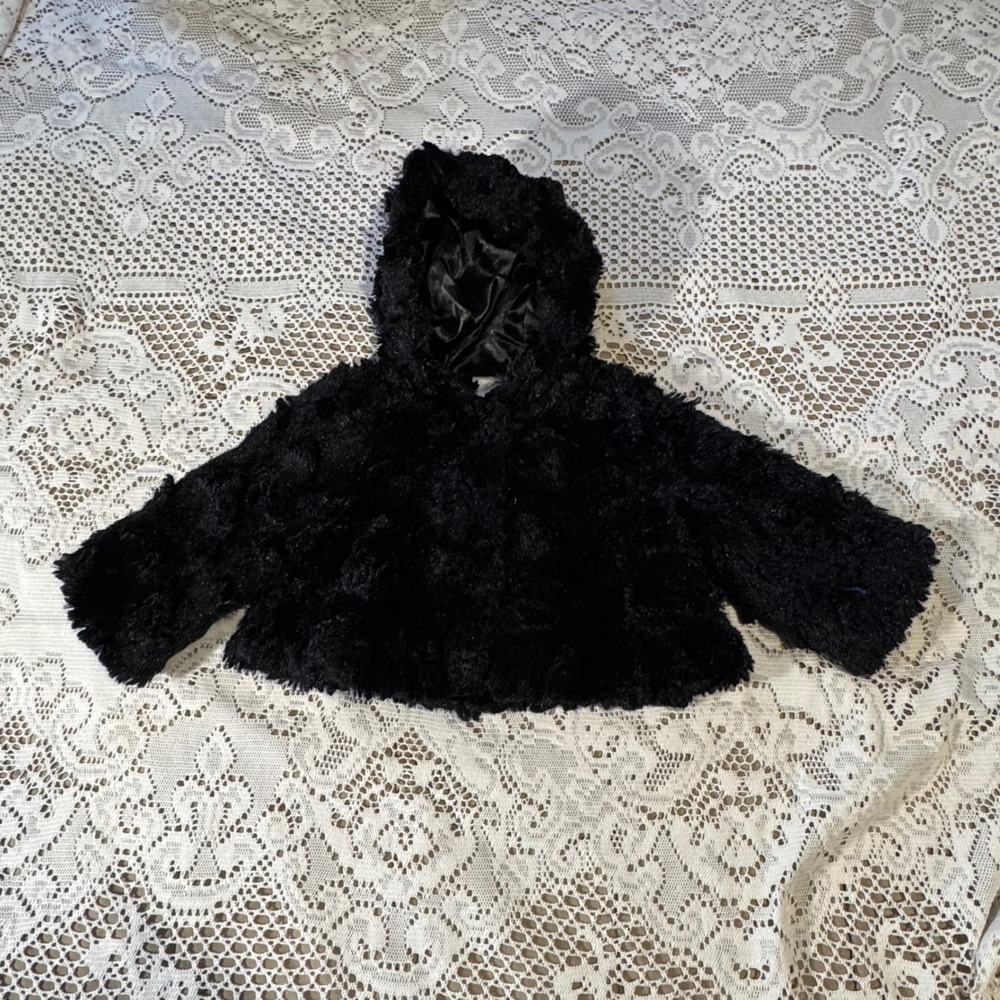 Koala Baby Black Faux Fur Hooded Bolero Shrug - 9 Months Adorable!